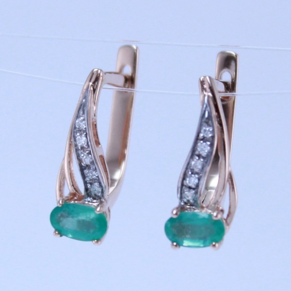 Серьги из красного золота с изумрудами и бриллиантами